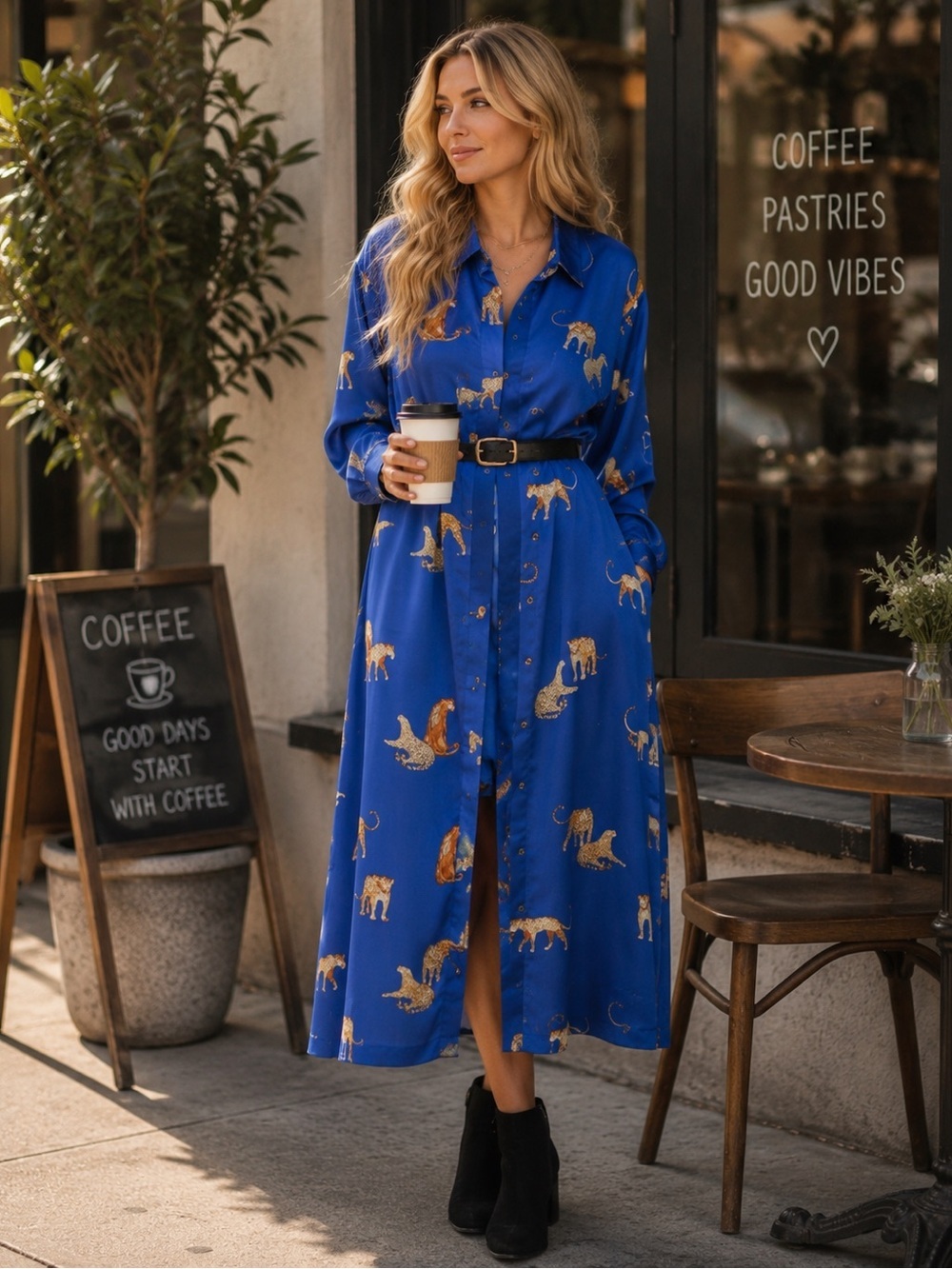➡️ SALE!! Umgee Large Blue Animal Print Long Shirt Dress